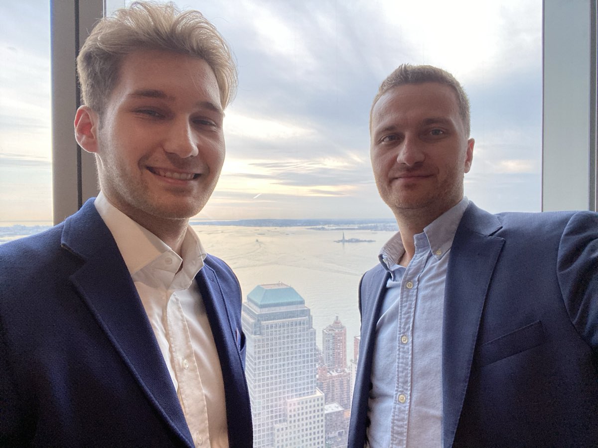 Michał Zieliński in a high-rise office overlooking Lower Manhattan.