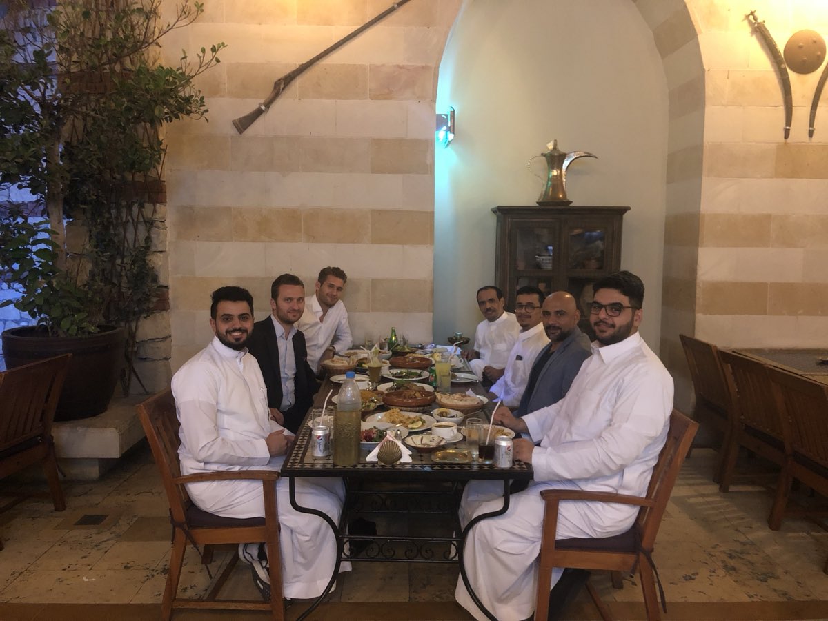 Dinner with partners at a restaurant in Riyadh.